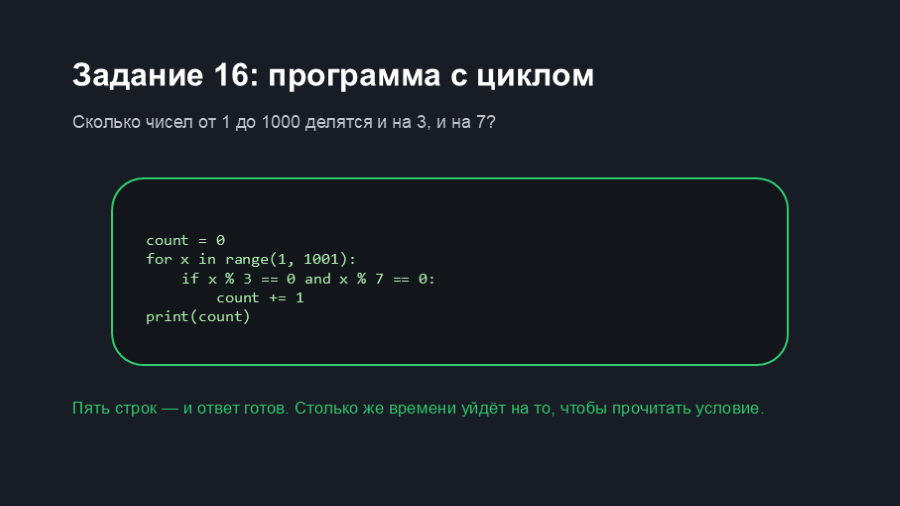 Пять строк кода на тёмной плашке.